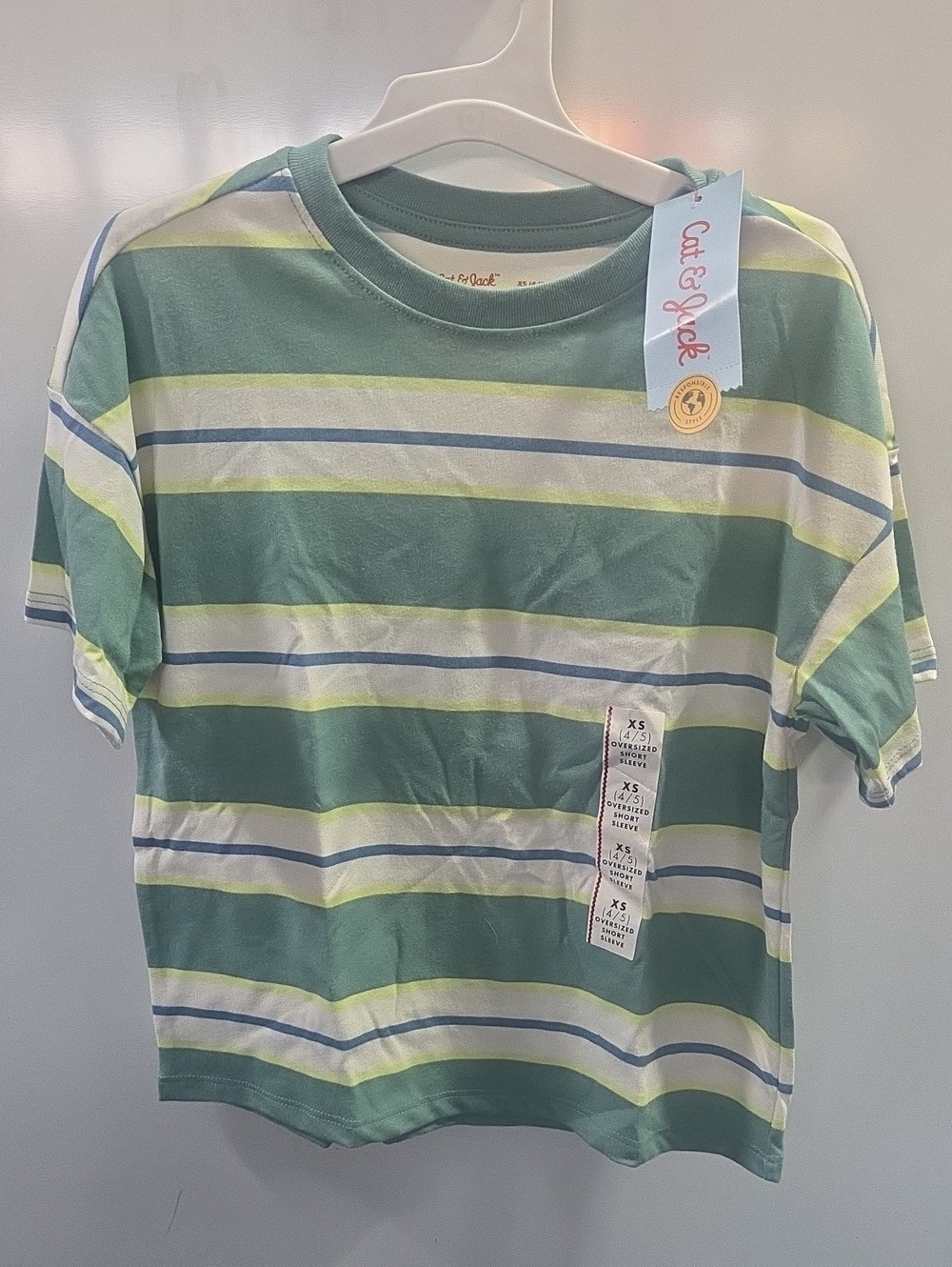 Cat & Jack Boys XS 4/5 Green Striped Oversized T-Shirt NWT